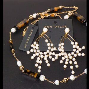 Lot New w/$119 Tags Ann Taylor Pearl Tortoiseshell Necklace & Earrings Bundle